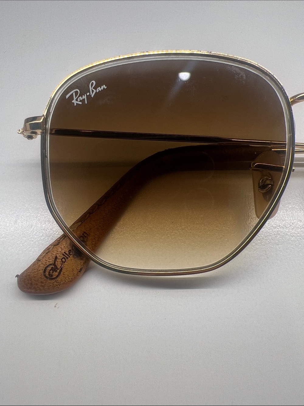 Ray-Ban Gold Frame Brown Sunglasses with Leather Case Hexagon Flat lenses - Picture 2 of 7